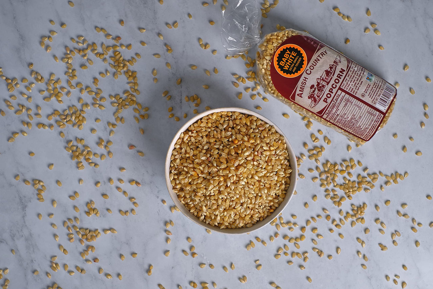 Amish Country Popcorn | Variety Bundles | 4 lb Baby White Popcorn Kernels and 5.5 oz BallPark Style ButterSalt Set | Old Fashioned, Non-GMO and Gluten