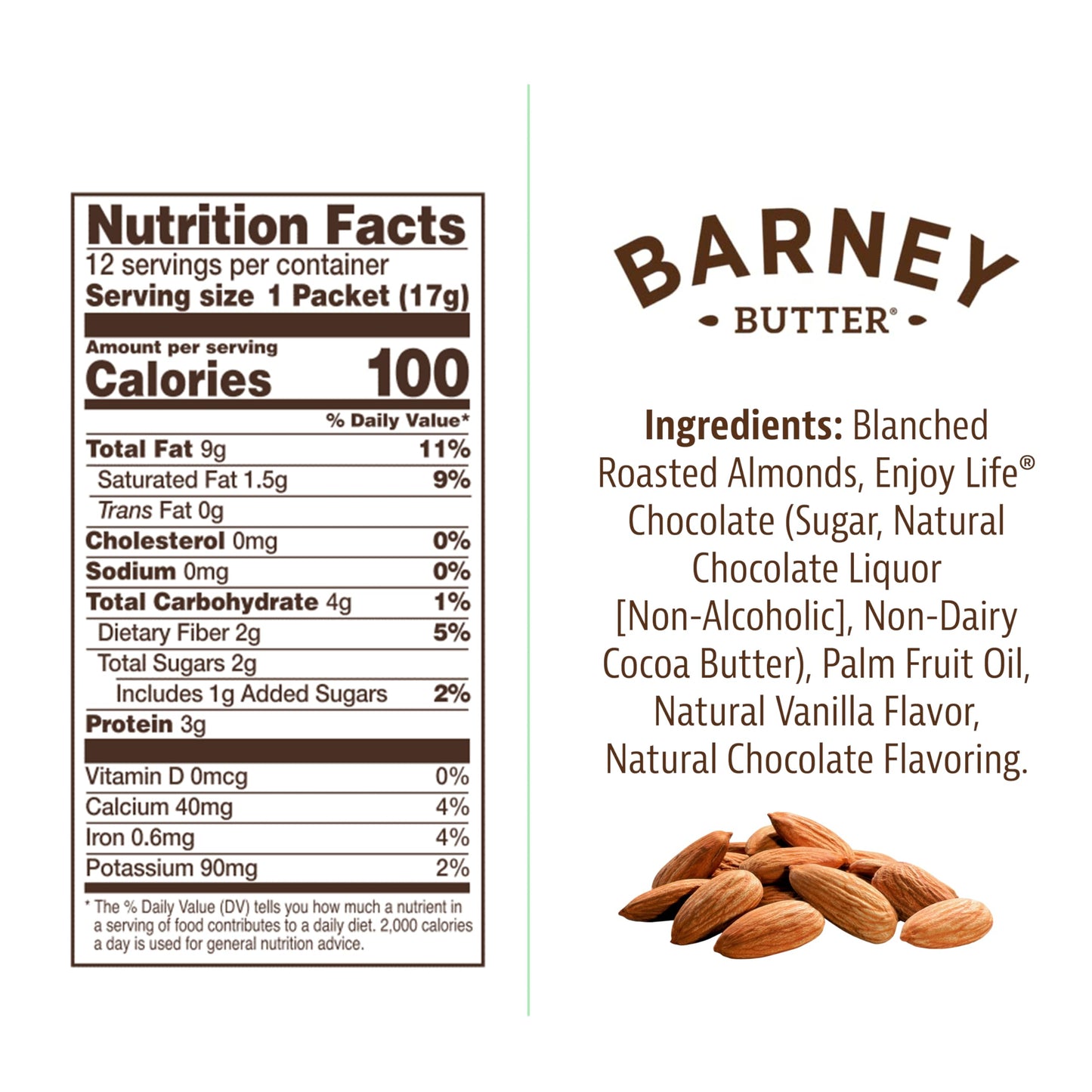Barney Butter Almond Butter Snack Packs, Chocolate, 0.6 Ounce (Pack of 12), Skin-Free Almonds, Non-GMO, Gluten Free, Keto, Paleo, Vegan