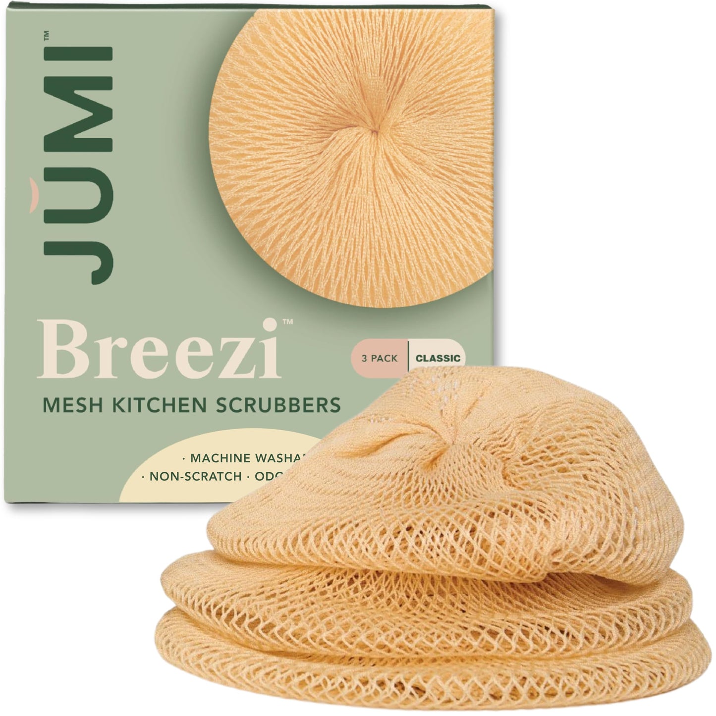 Reusable Kitchen Scrubbers for Dishes- Breezi Layered Mesh Dish Cloth, 3-Pack, Non-Scratch, Multi-Purpose, Fast-Drying, Odor-Free, Scrubbies. Kitchen