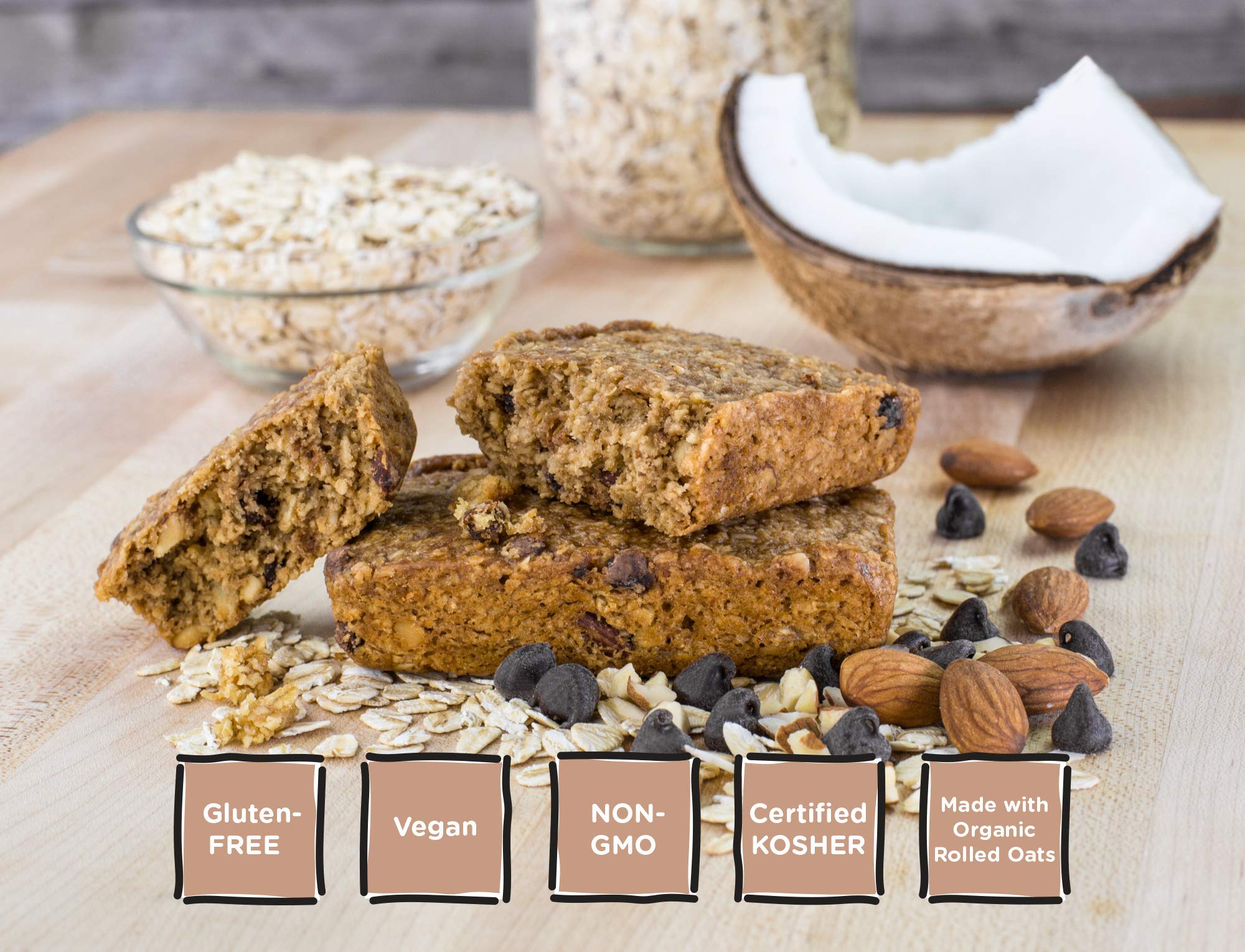 Bobo's Coconut Almond Chocolate Chip Oat Bars, Simple Ingredients, Whole Grain Oats, Plant Based, Gluten Free Breakfast Bars, Non-GMO, Healthy Snacks