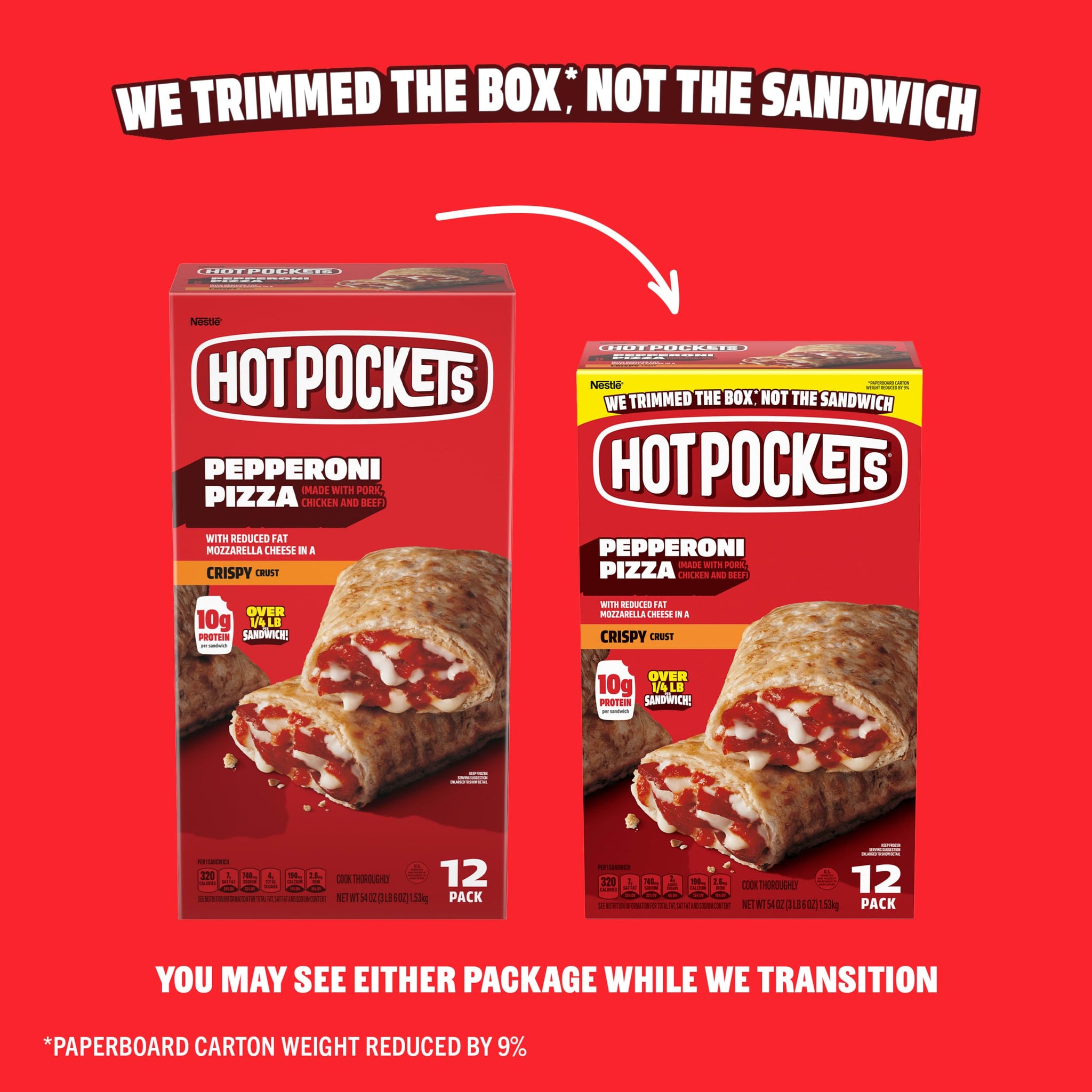 Hot Pockets Pepperoni Pizza Crispy Crust Frozen Snacks, Pizza Snacks Made with Mozzarella Cheese, 54 Oz, 12 Count Frozen Sandwiches