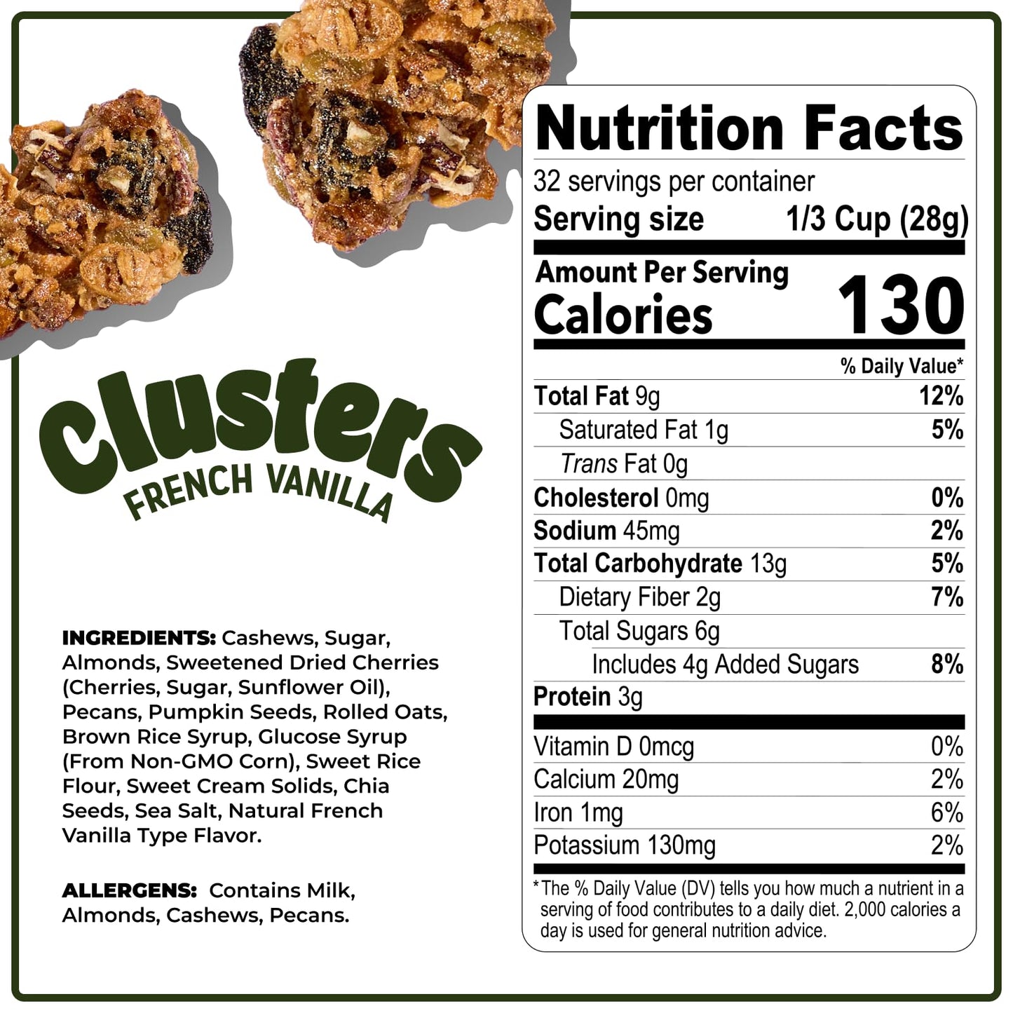 Nature’s Garden French Vanilla Clusters, 32oz Pouch - Chunky Nut, Seed & Cherry Snack Bites - Gluten-Free, Kosher, Nutrient-Dense Crunchy Treats