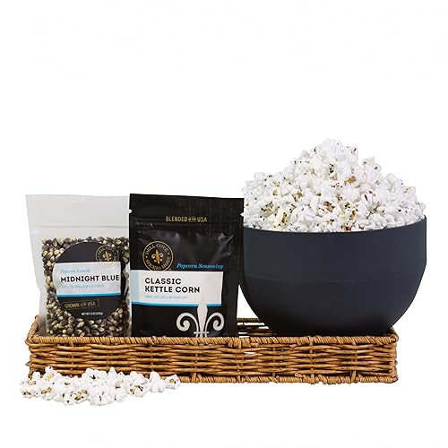 Personalized Gift for Movie Night | Gluten-Free Snack and Custom Set | Popcorn Kernels + Seasoning + Microwavable Popper and Black Box from Dell Cove
