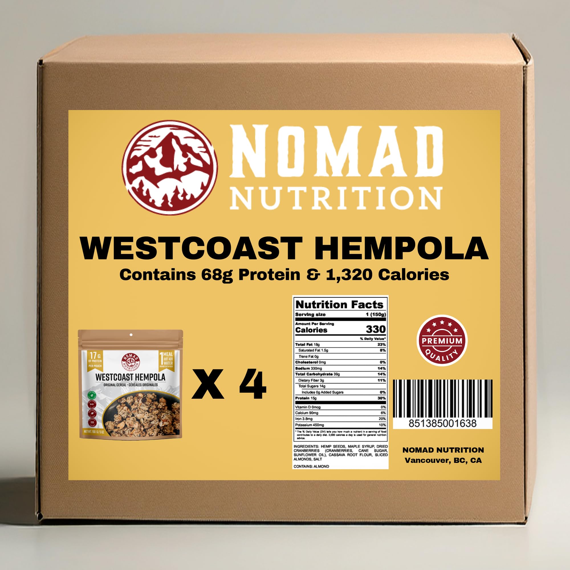Nomad Nutrition Westcoast Hempola - Original Cereal | Granola Instant Freeze Dried Backpacking & Camping Food | Plant-Based, Non-GMO Hiking Meals