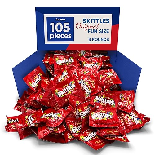 Skitles Original Fun size Chewy Candy 3 Pounds Approx 105 pouches - Skitles Bulk Candy - Bite Size Skitles Candy with Natural & Artificial Flavors