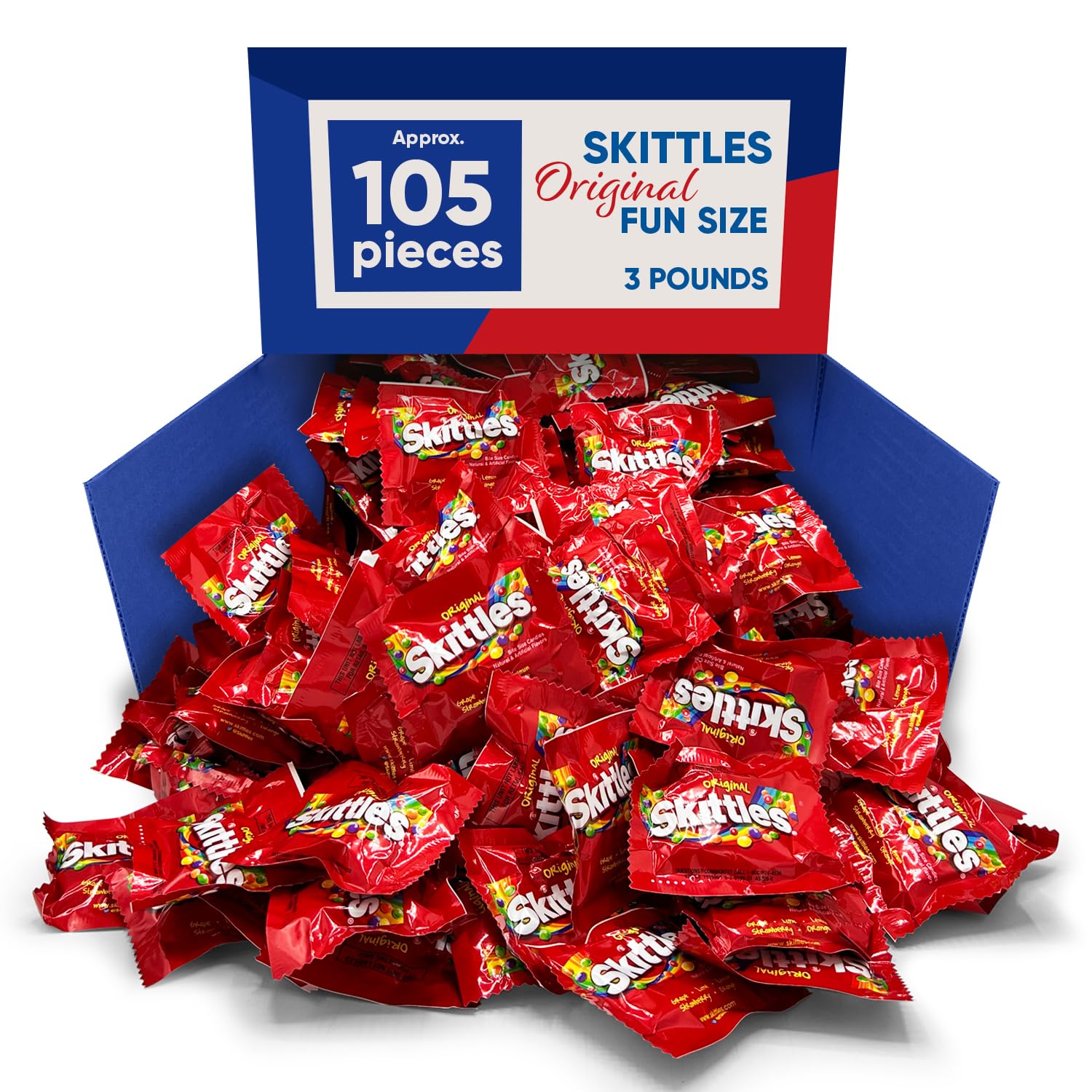 Skitles Original Fun size Chewy Candy 3 Pounds Approx 105 pouches - Skitles Bulk Candy - Bite Size Skitles Candy with Natural & Artificial Flavors