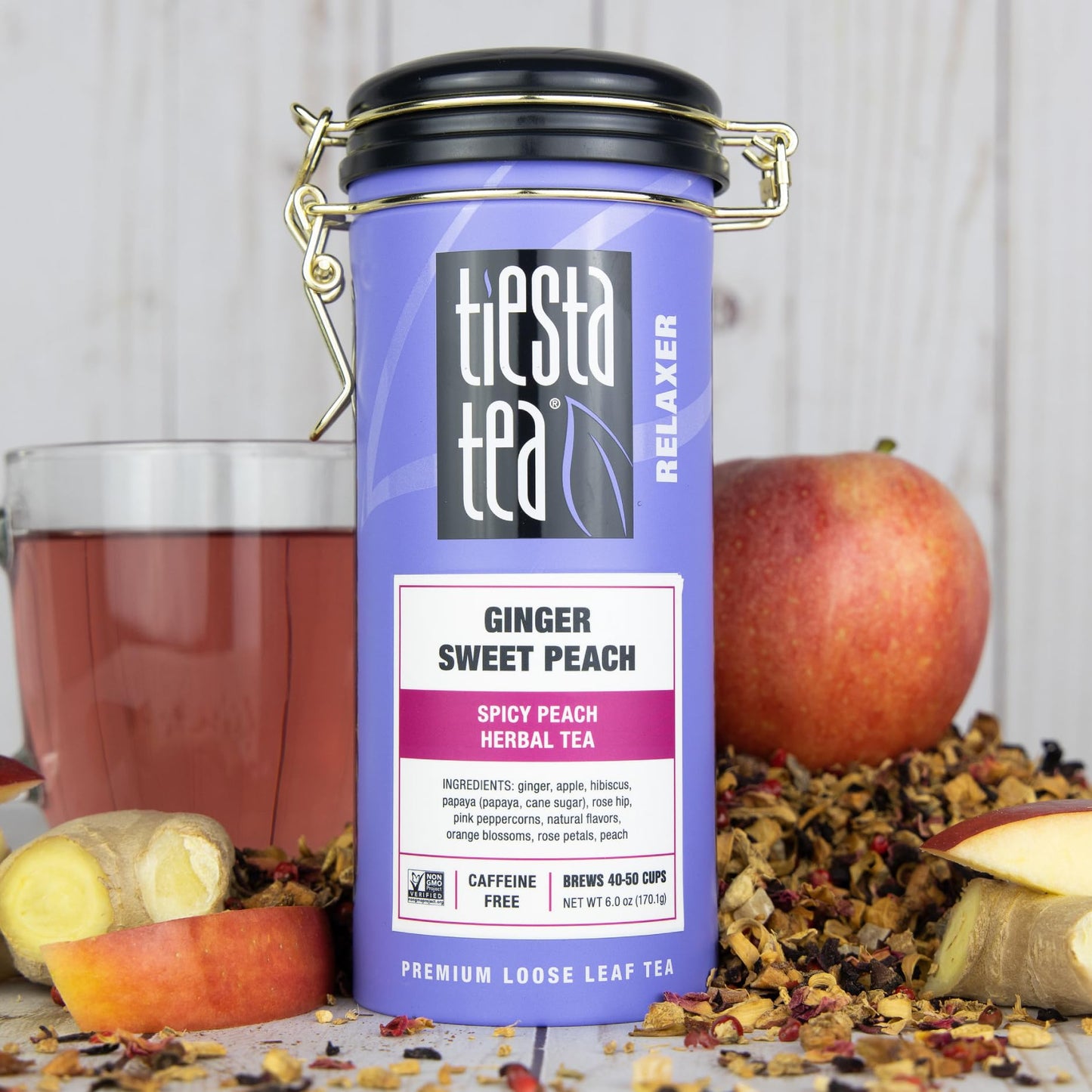 Tiesta Tea - Ginger Sweet Peach, Loose Leaf, Spicy Peach Herbal Tea, Tranquility Non-Caffeinated Blend, Bulk Hibiscus Leaves with Cane Sugar, Brews Up