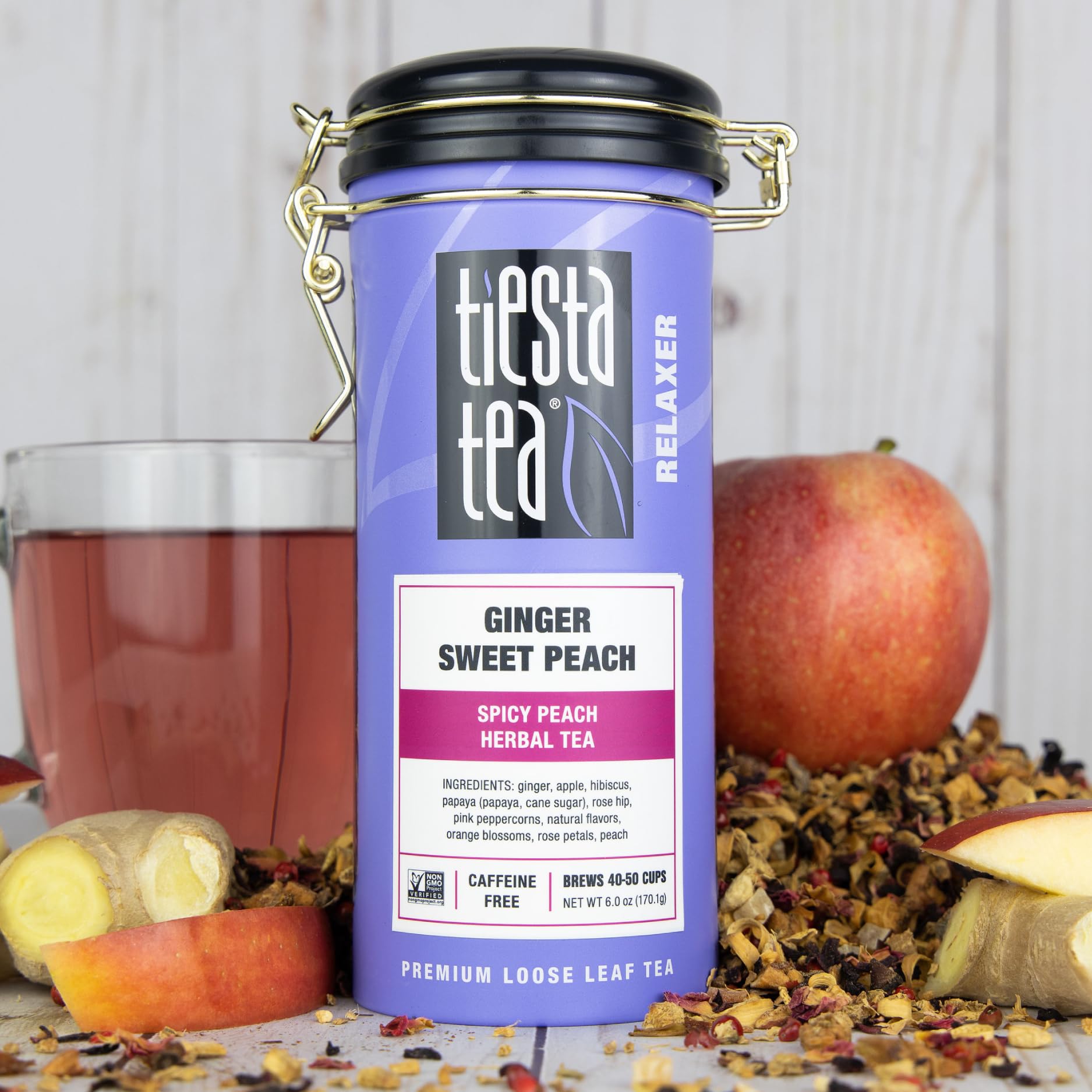 Tiesta Tea - Ginger Sweet Peach, Loose Leaf, Spicy Peach Herbal Tea, Tranquility Non-Caffeinated Blend, Bulk Hibiscus Leaves with Cane Sugar, Brews Up