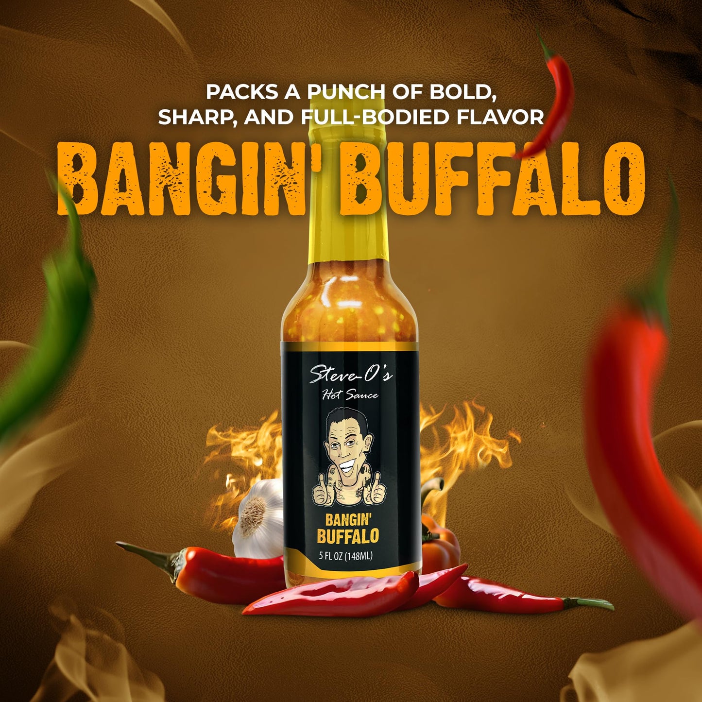 Steve-O's Bangin' Buffalo Sauce | Creamy & Spicy Hot Red Sauce for Wings, BBQ, Veggies, Burgers & Eggs | 5 fl oz