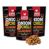 Almond Brothers Roasted Almonds - Crispy Onion n' Chili with Aleppo Pepper - Pack of 3, 5 oz - Hand Crafted, Gluten-Free, Non-GMO