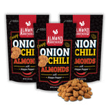 Almond Brothers Roasted Almonds - Crispy Onion n' Chili with Aleppo Pepper - Pack of 3, 5 oz - Hand Crafted, Gluten-Free, Non-GMO