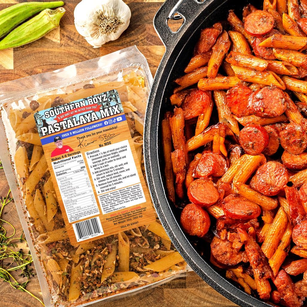 Southern Boyz Outdoors Seasonings Pastalaya Mix With Penne, Cajun One-Pot Meal with Pasta & Seasoning, 10 Ounce Bag (No MSG Blend - Makes 4-6
