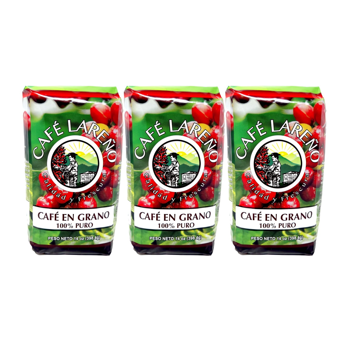 Café Lareño Whole Bean Coffee (Grano) - Lares, Puerto Rico - 14 oz (Pack of 3-42 oz Total)