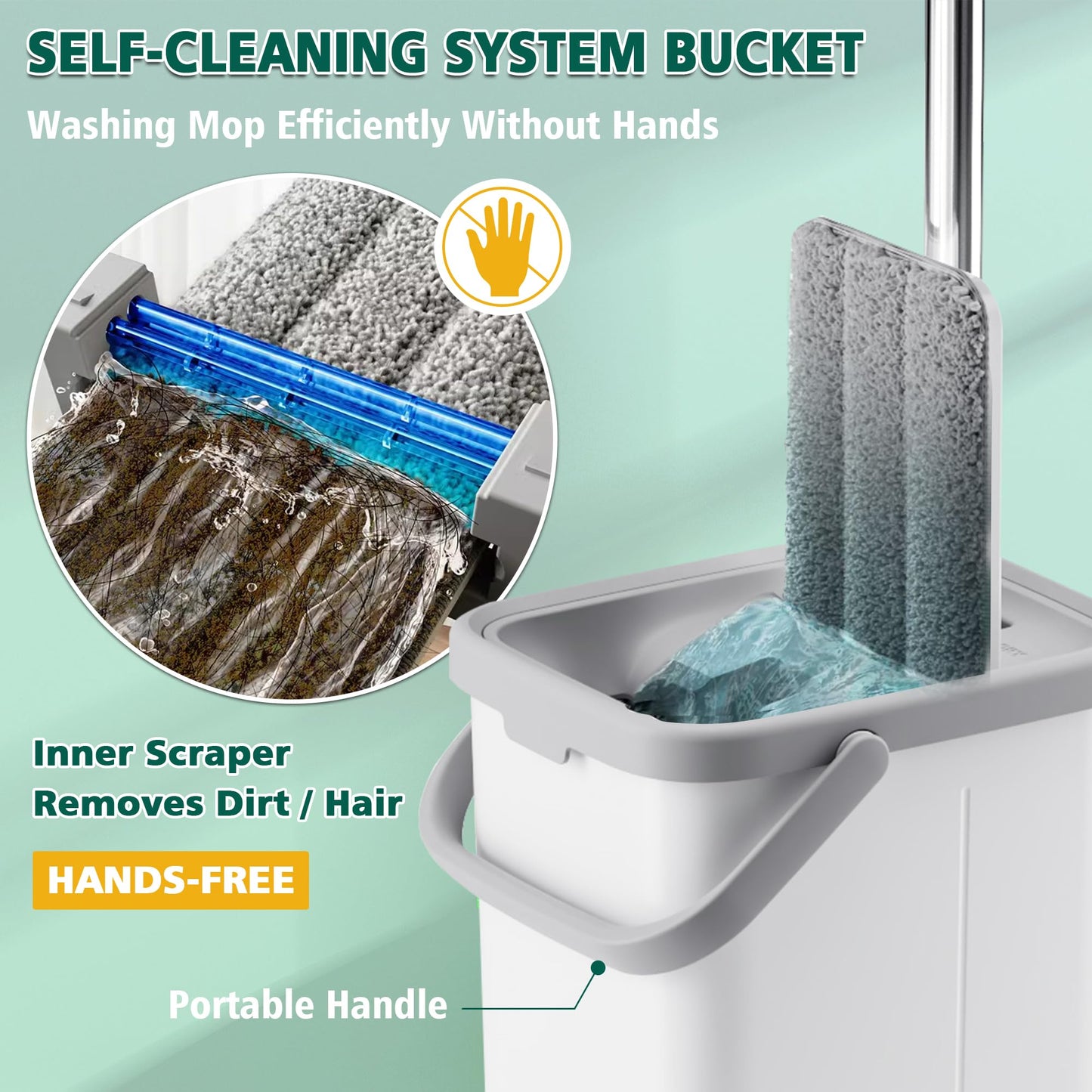 JC Jorden Mop and Bucket with Wringer Set, Hands Free Flat Floor Mop and Bucket, 3 Washable Microfiber Pads Included, Wet and Dry Use, Home Floor