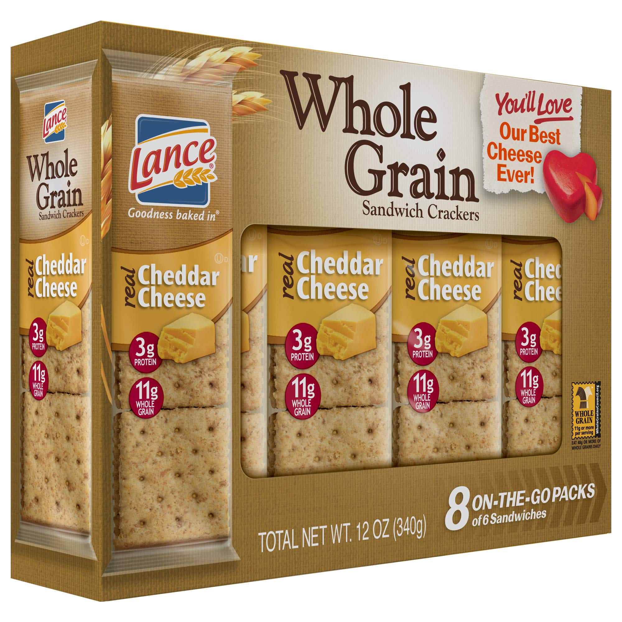 Lance Whole Grain Cheddar Cheese Crackers - 3 Boxes of 8 Individual Packs by Lance