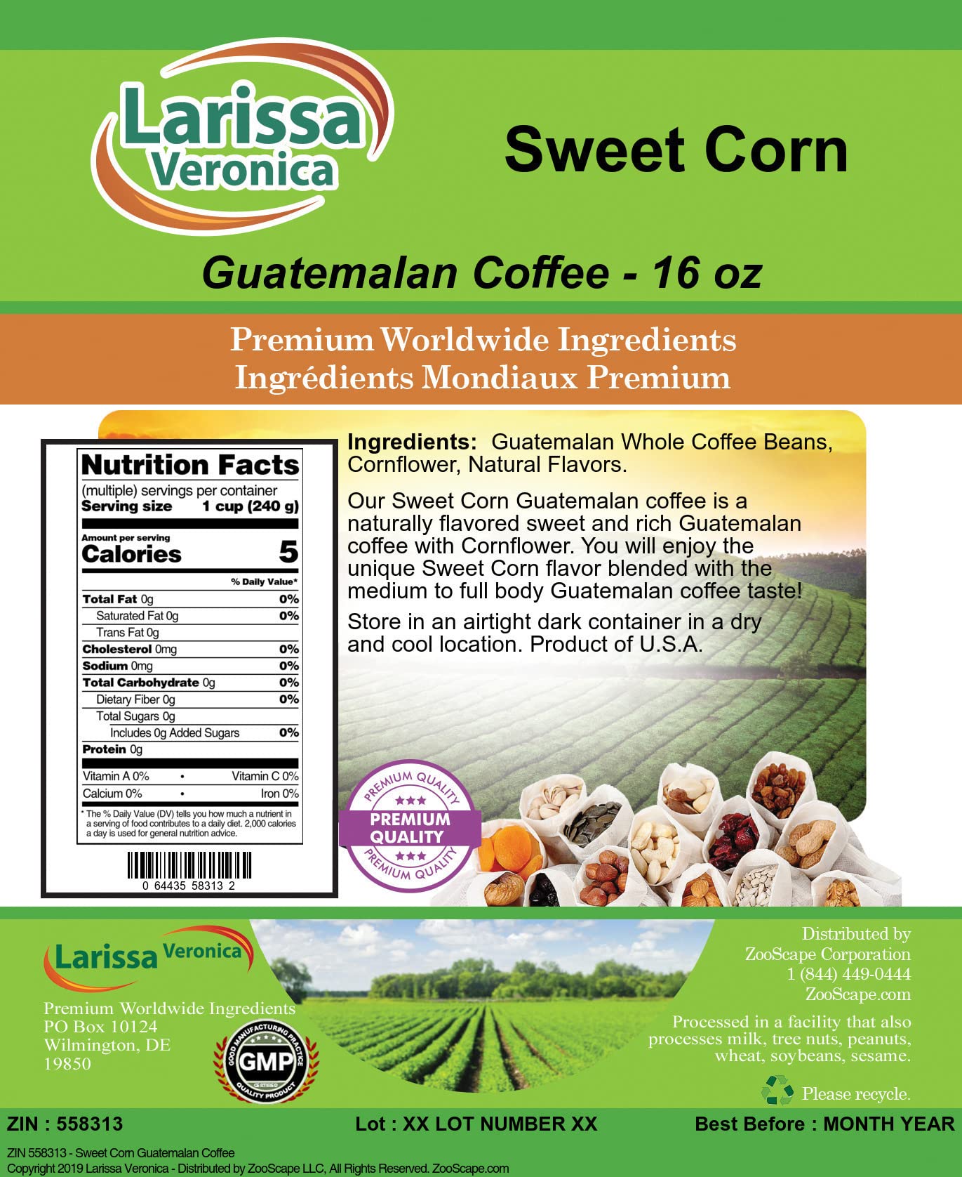 Sweet Corn Guatemalan Coffee (Gourmet, Naturally Flavored, Whole Coffee Beans) (16 oz, ZIN: 558313) - 2 Pack