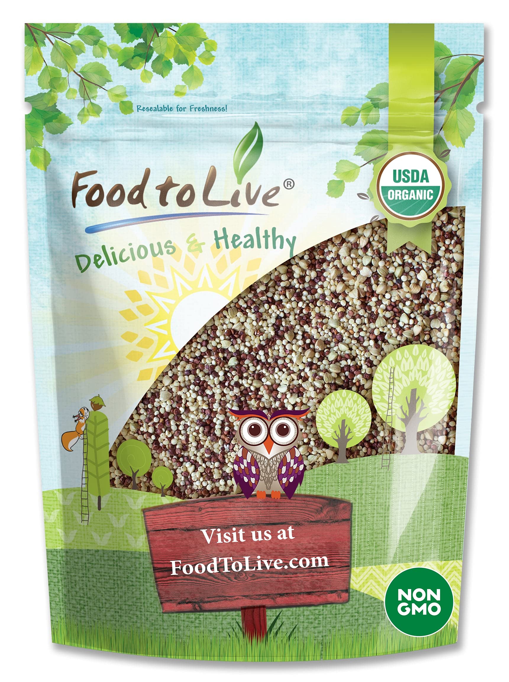 Food to Live Organic Super Grains Blend, 5 Pounds - A Mix of Millet, Buckwheat, Red and White Quinoa. Non-GMO, Non-Irradiated, Vegan Superfood, Bulk