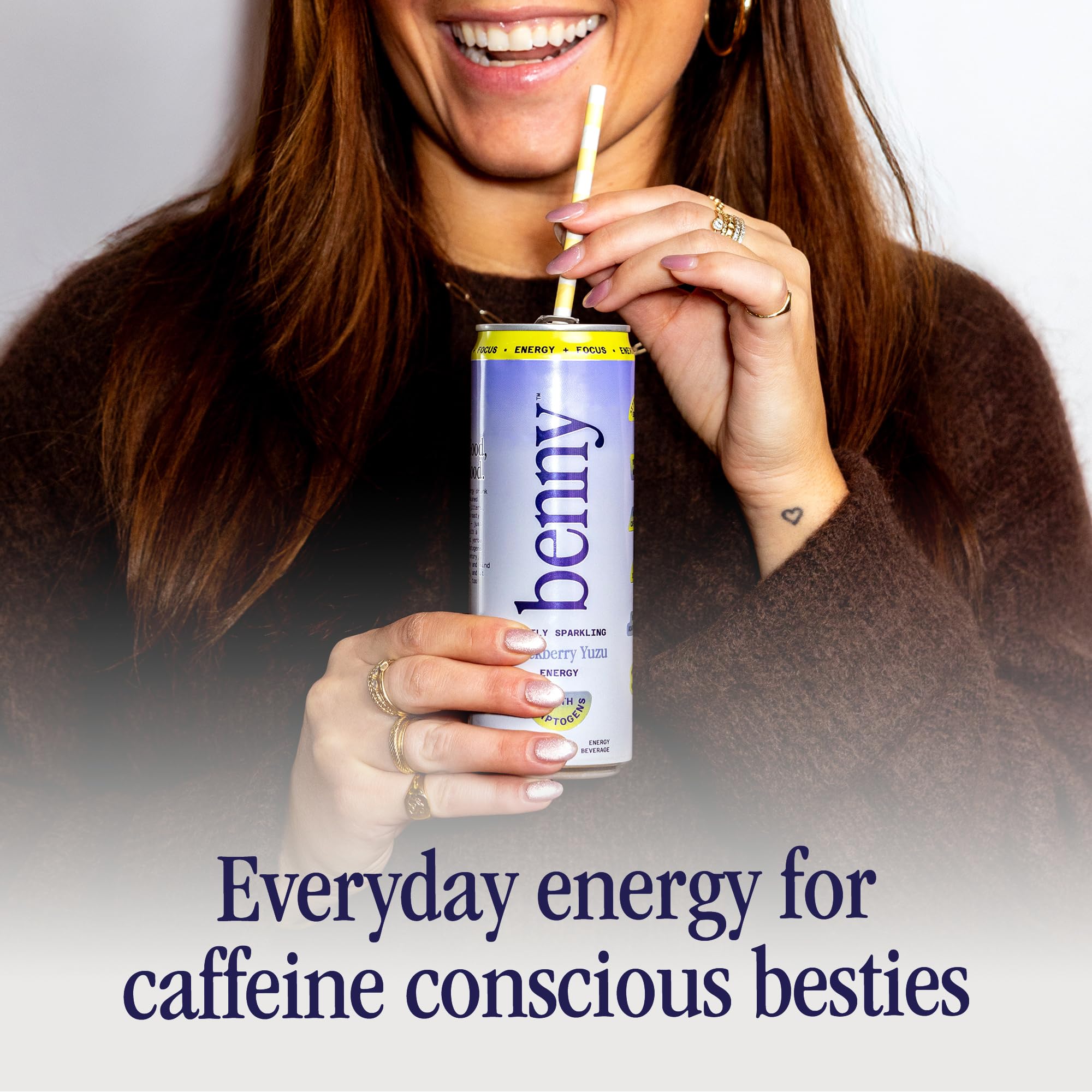 Benny Blackberry Yuzu Sparkling Clean Energy Drink | 80mg Natural Caffeine Yerba Mate | Lion's Mane & Ginseng | 1g Sugar, 5 Calories | No Artificial