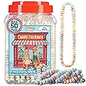 50 Candy Necklaces Individually Wrapped, Choker Style Nostalgic Pastel Candy Jewelry, Perfect for Party Favors, Pinata Fillers and Goodie Bags, Packed