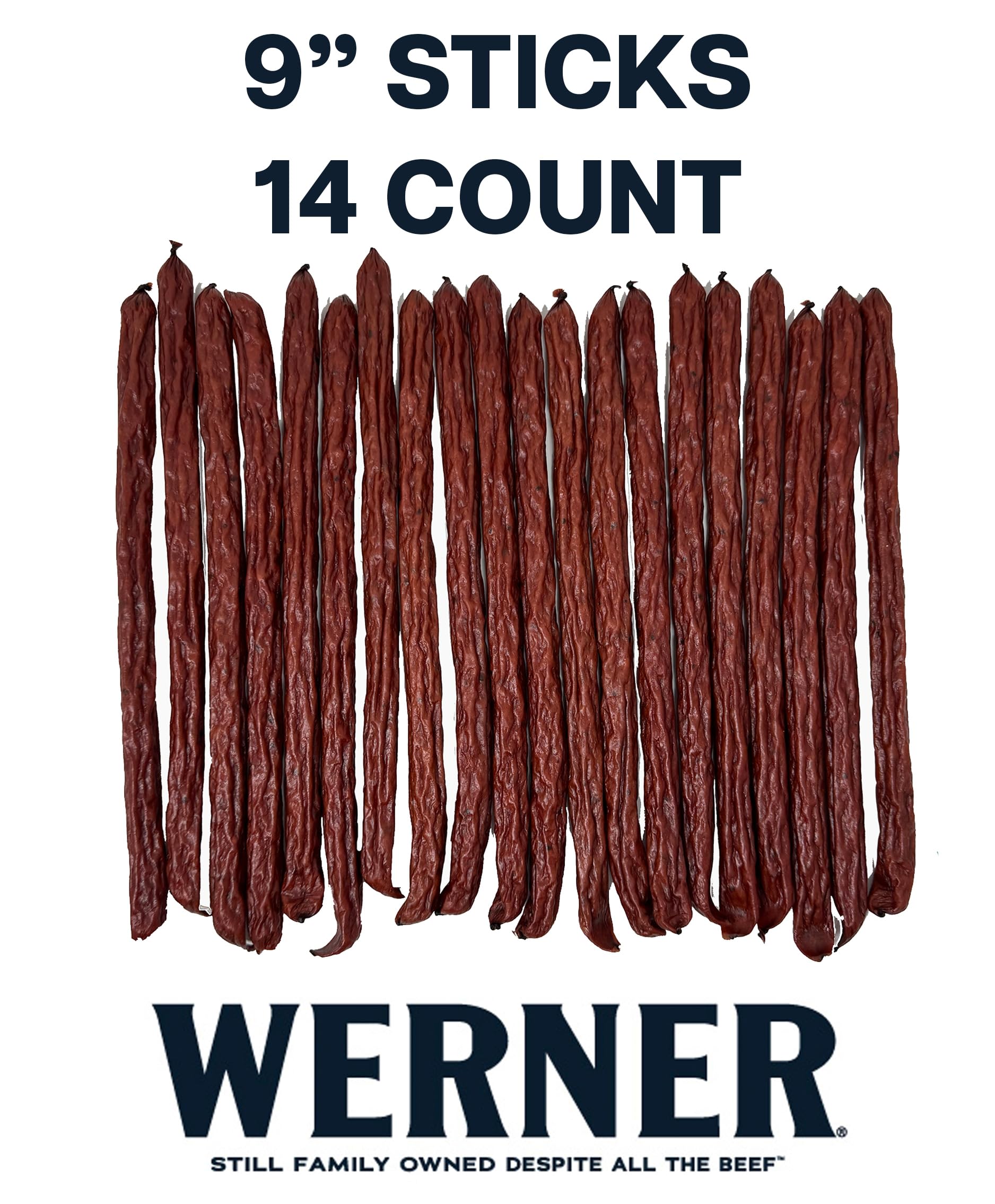 Werner Hot Pepperoni Meat Sticks - 14 Count (9") Bulk Spicy Meat Sticks, 10 Ounce Resealable Bag