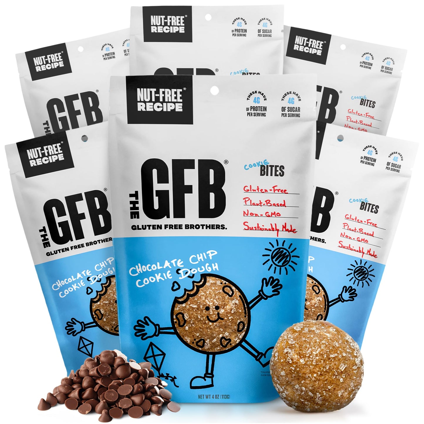 The Gluten Free Brothers Chocolate Chip Cookie Dough Nut Free Bites - Allergen Friendly, Gluten Free, Soy Free Protein Balls - Plant Based Vegan