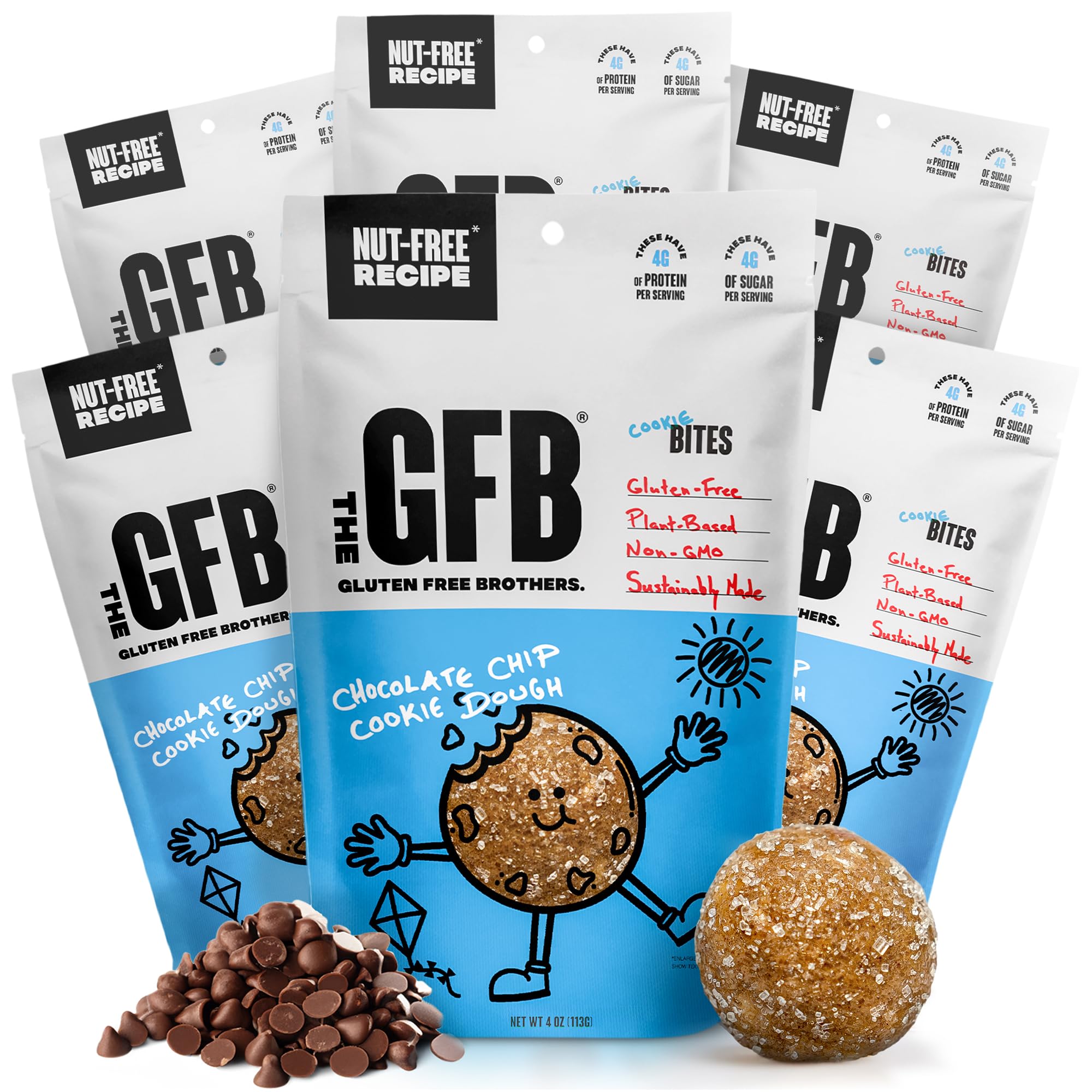 The Gluten Free Brothers Chocolate Chip Cookie Dough Nut Free Bites - Allergen Friendly, Gluten Free, Soy Free Protein Balls - Plant Based Vegan