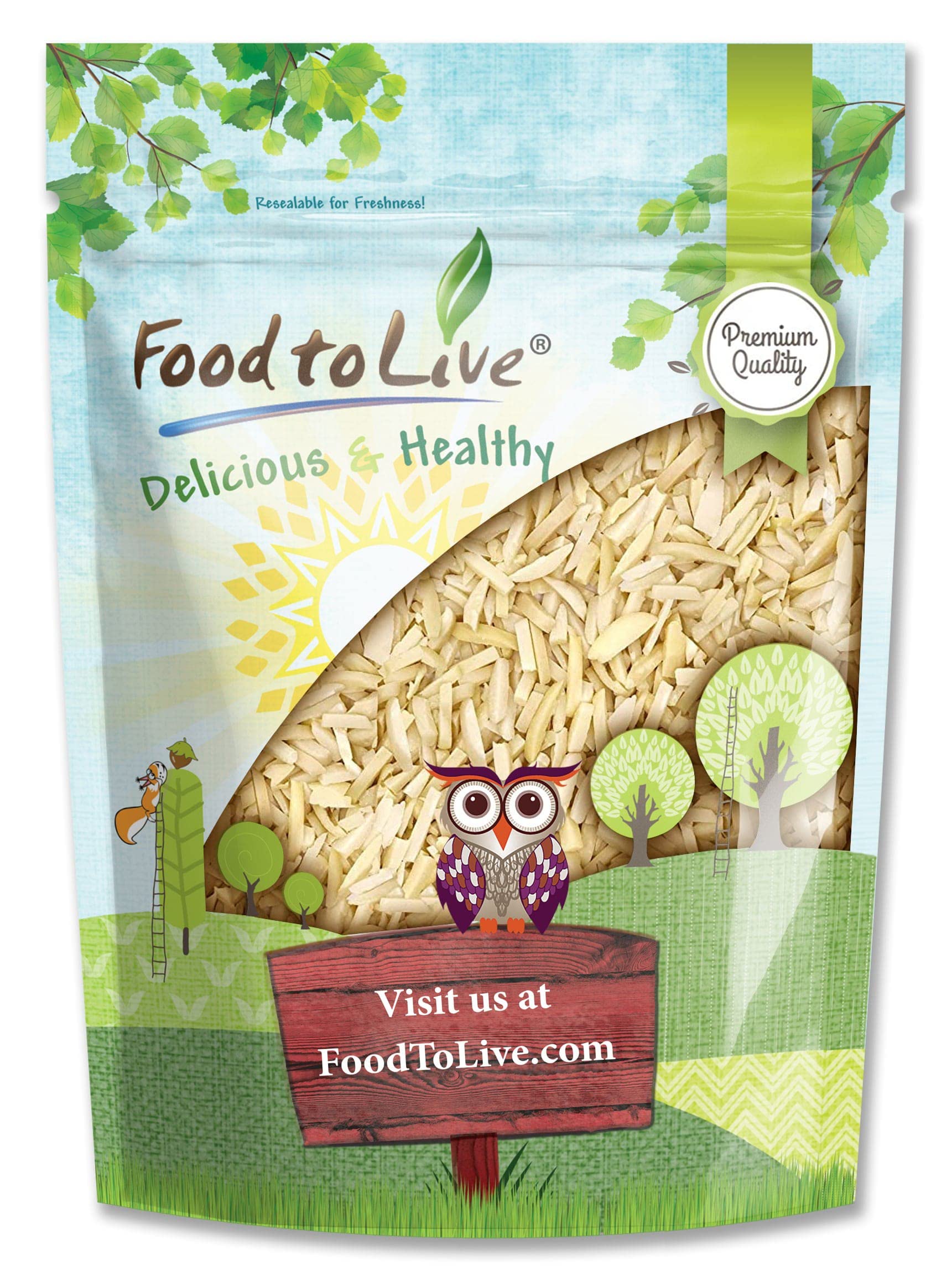 Food to Live - Blanched Slivered Almonds, 2 Pounds Chopped Raw Blanched Almonds, Unsalted, Vegan, Keto, Kosher, Bulk. High in Protein, Vitamin E
