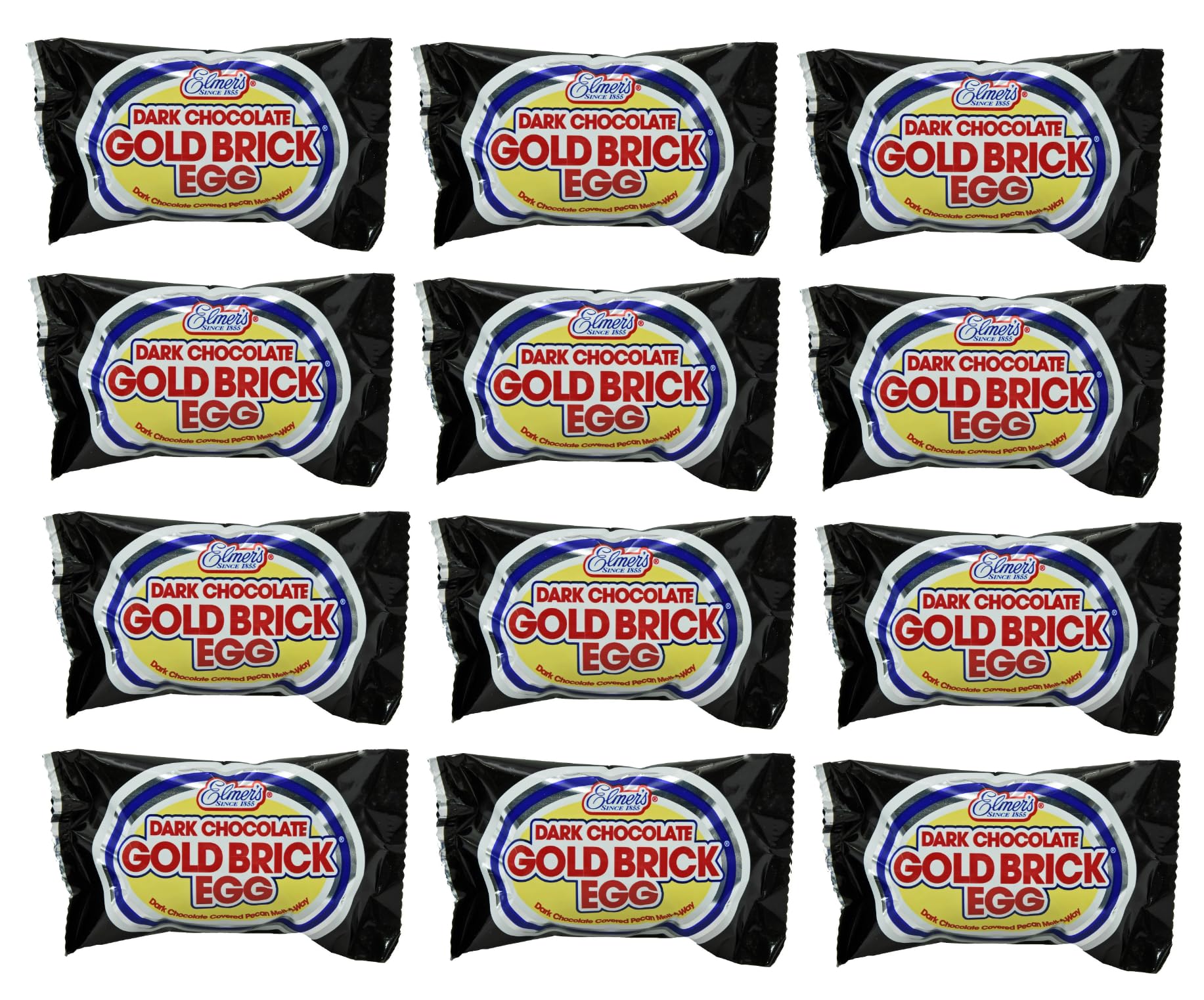 Elmer Gold Brick Eggs - Pack of 12 - Dark Chocolate Covered Pecan Melt Aways - Perfect for Friends and Family - Start an Easter Tradition