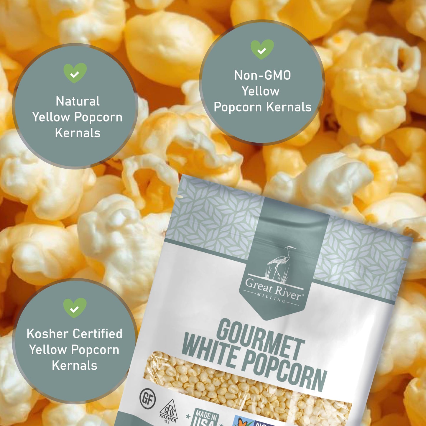 Great River Milling White Popcorn Kernels | Gluten Free Non-GMO Whole Grain Popping Corn | Vegan, Made in USA | Light Tender Popcorn for Air Popper