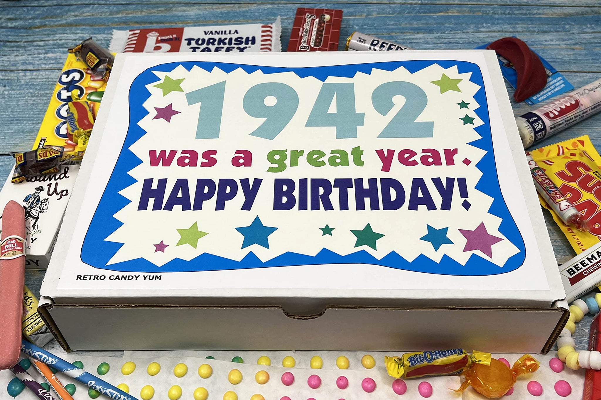 RETRO CANDY YUM ~ 1942 84th Birthday Gift Box of Nostalgic Candy from Childhood for 84 Year Old Man or Woman Born Back in 1942
