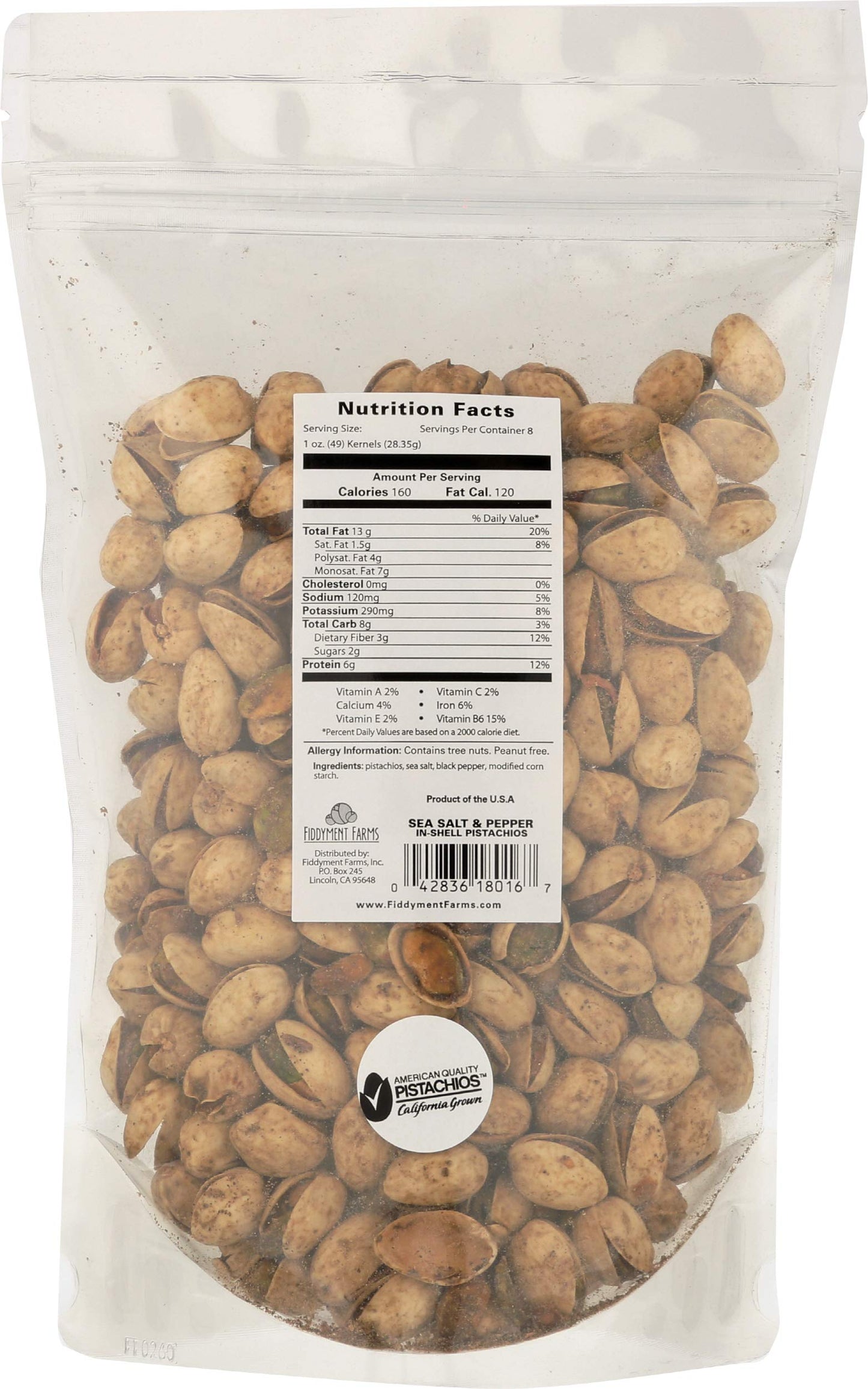 Fiddyment Farm Sea Salt Pepper Pistachio Nut In Shell, 16 OZ