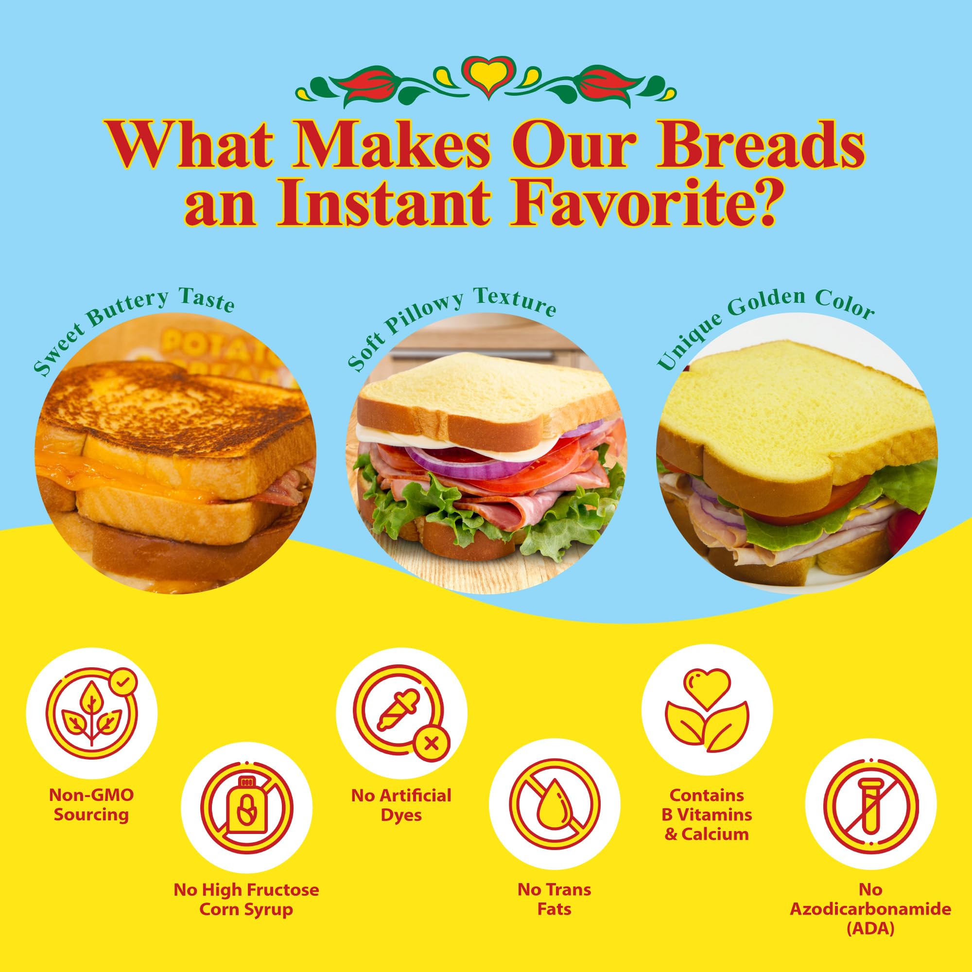Martins Potato Bread - Soft & Sweet Fresh Sliced Bread with Golden Hue - Made with Nonfat Milk, High Protein Wheat Flour & Cane Sugar - Perfect