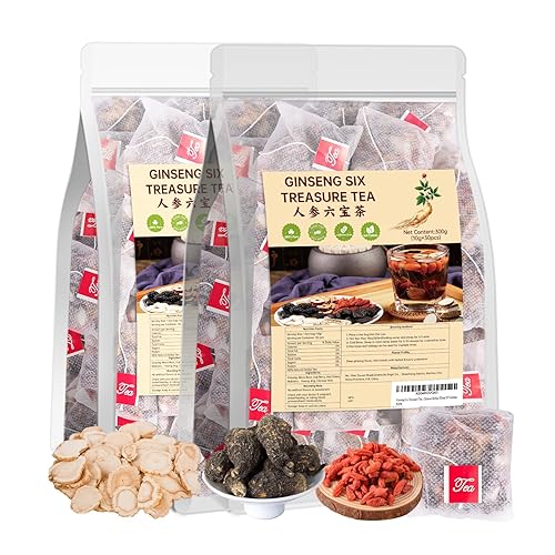Kidney Tea Ginseng Six Treasure Tea for Kidney Health, Herbal Chinese Traditional Ginseng Five Treasures Natural Detox Formula, Corn-Fiber Teabag