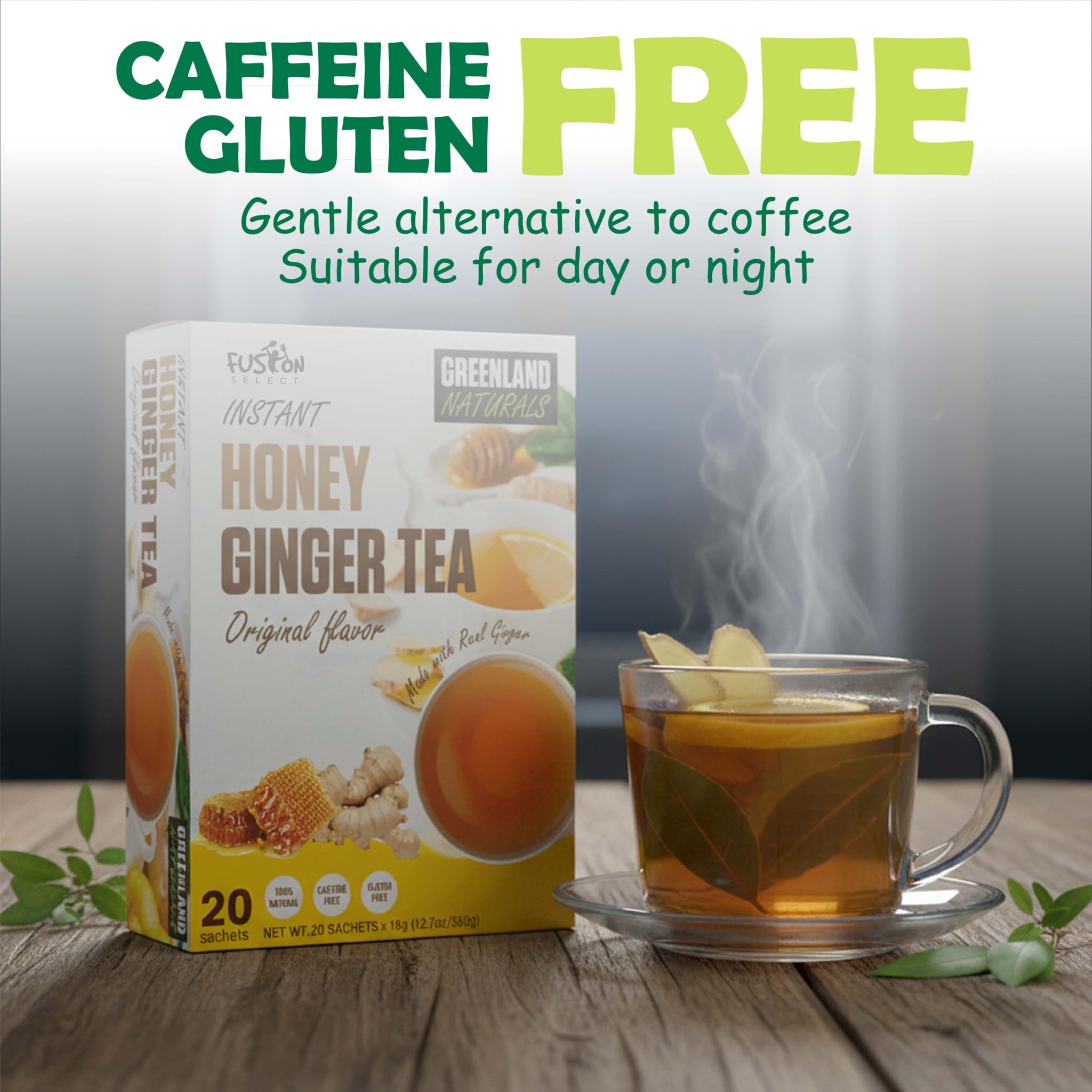Fusion Select 20 Sachets Original Ginger Honey Crystals Packets - Crystallized Ginger Tea with Honey - Easy-to-Prepare Instant Drink Mix - Natural