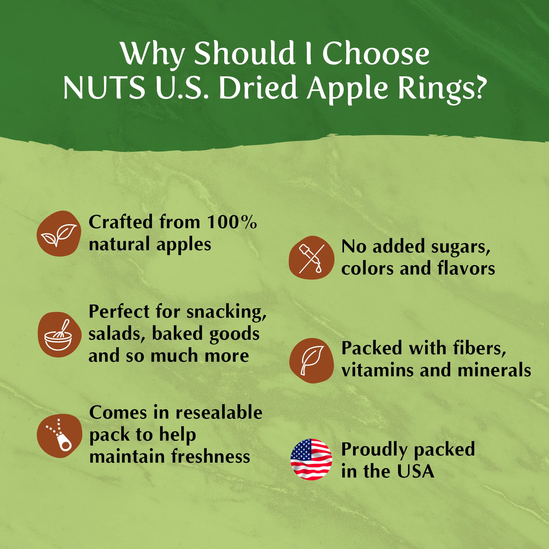NUTS U.S. - Dried Apple Rings | No Added Sugar | No Artificial Color | Chewy Texture | NON-GMO | Juicy and Natural | Packed in a Resealable Bag (2