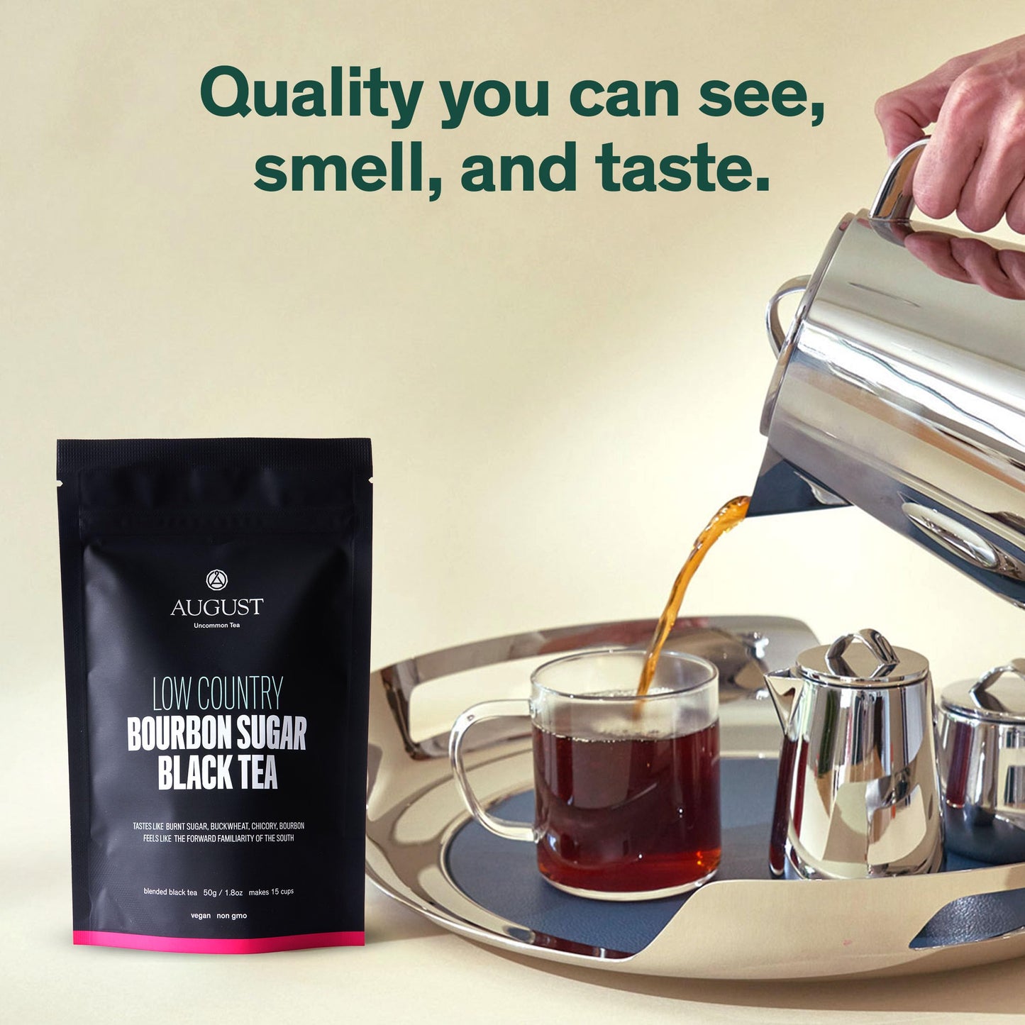 August Uncommon Low Country Bourbon Sugar Black Tea - Vegan, Non-GMO Loose Tea Leaves - Wild Flavor - 1.75oz Resealable Pouch