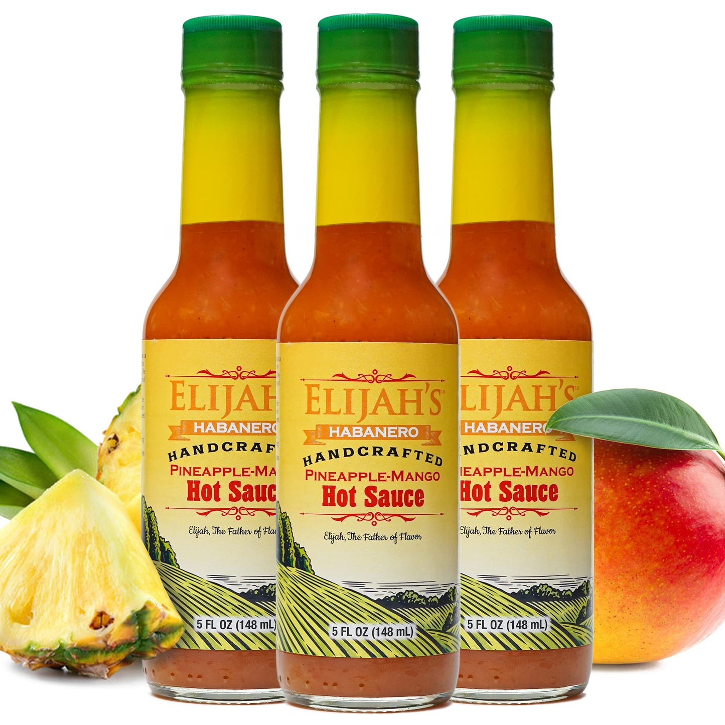 Elijah's Xtreme Pineapple-Mango Habanero Hot Sauce 3 Pack, Made with Fresh Fruit for Vibrant Flavor and Roasted Yellow Habanero Peppers for Heat