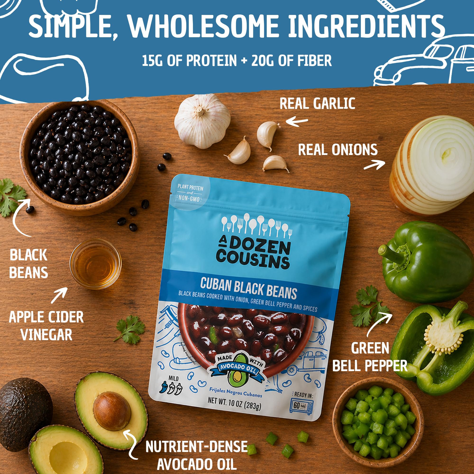 A Dozen Cousins Vegan Black Beans 6pk, Seasoned Healthy Microwave Cuban Black Beans in Avocado Oil, Ready to Eat Prepared Food, Easy Plant Protein