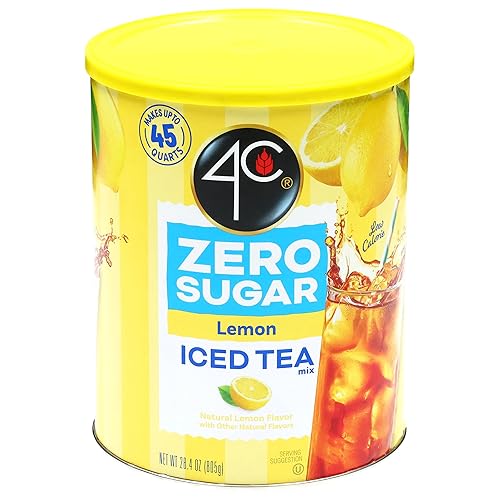 4C Zero Sugar Powdered Drink Mix Cannisters, Zero Sugar Lemon Iced Tea, 45 Quarts, Family Sized Cannister, Low Calorie, Thirst Quenching Flavors