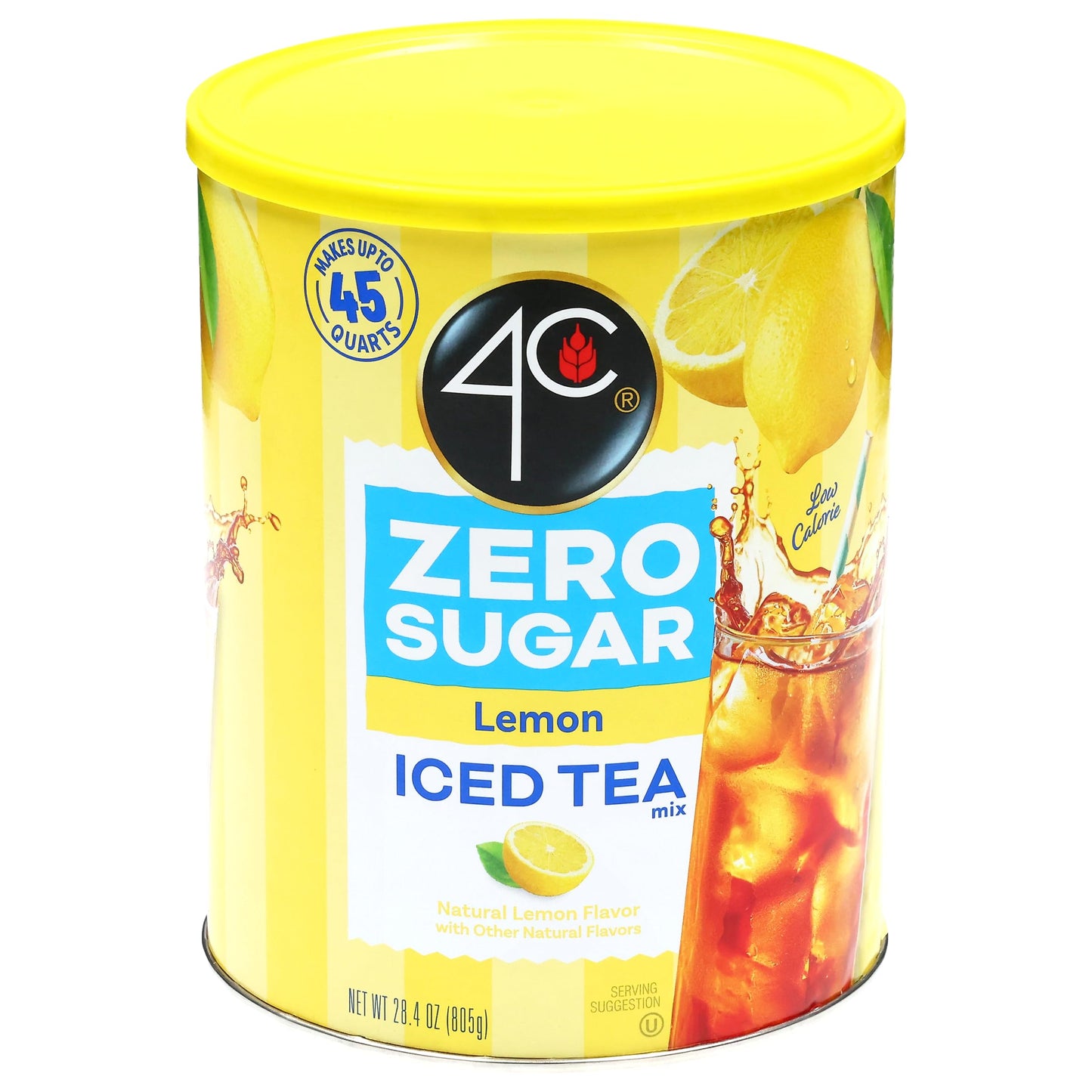 4C Zero Sugar Powdered Drink Mix Cannisters, Zero Sugar Lemon Iced Tea, 45 Quarts, Family Sized Cannister, Low Calorie, Thirst Quenching Flavors
