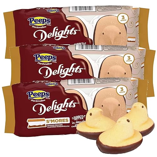 Peep Delights S'mores, Chocolate Dipped Marshmallow Chicks, Easter Basket Stuffer Candy, 3 Count Sleeves (Pack of 3)