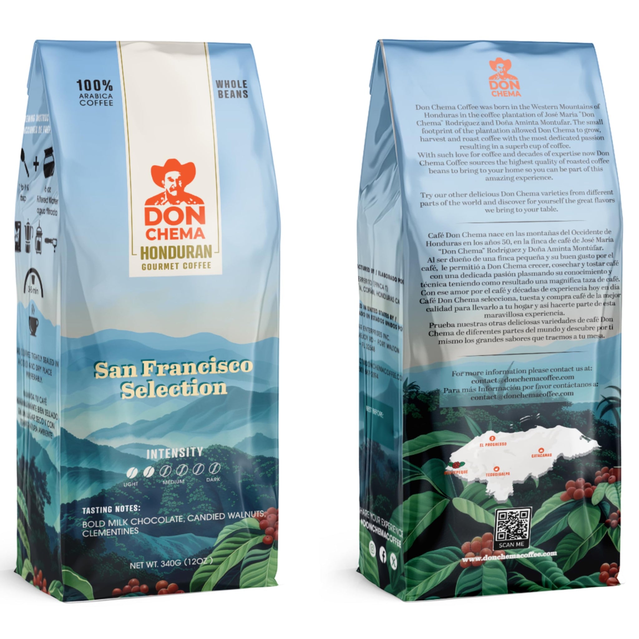 Don Chema San Francisco Selection - Gourmet Honduran Light Roast Coffee - Whole Bean - Notes of Milk Chocolate, Candied Walnut & Clementines - Smooth