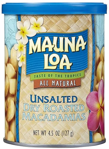 Mauna Loa Premium Hawaiian Roasted Macadamia Nuts, Unsalted Flavor, 4.5 Ounce Can (Pack Of 1)