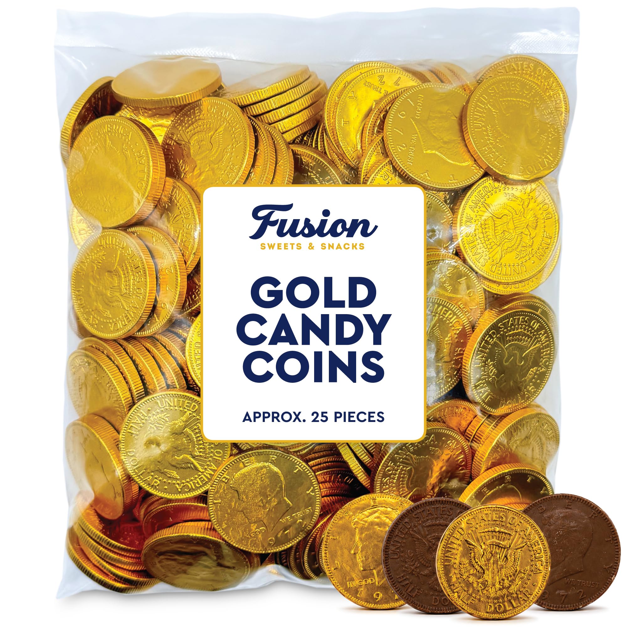 Gold Candy Coins, 25 Count | Smooth Gourmet Milk Chocolate Half Dollar Coins for Holidays, Parties, Birthdays & Celebrations | Crafted from Premium