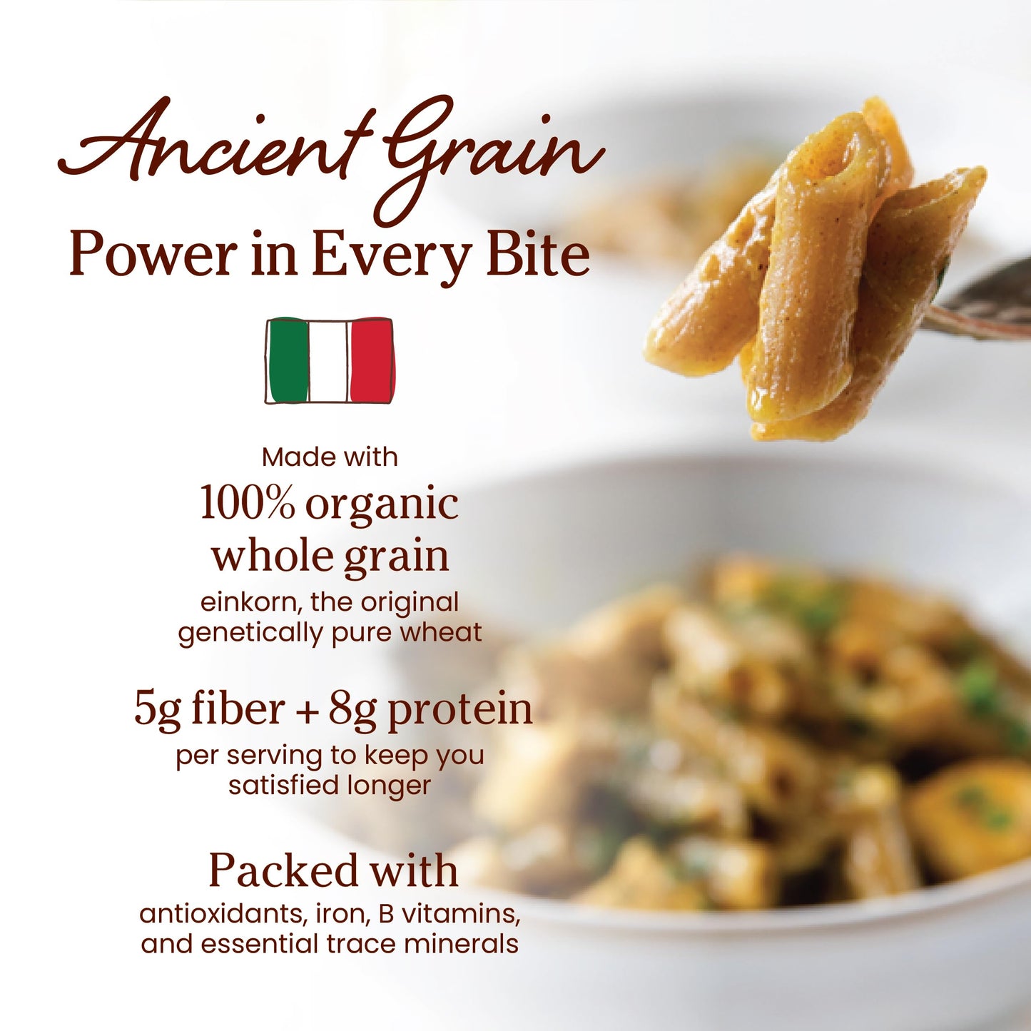 Jovial Einkorn 100% Organic Whole Grain Penne Rigate - Einkorn Pasta, High Protein, Non-GMO, USDA Certified Organic, Lower Carb, Delicious Pasta Made