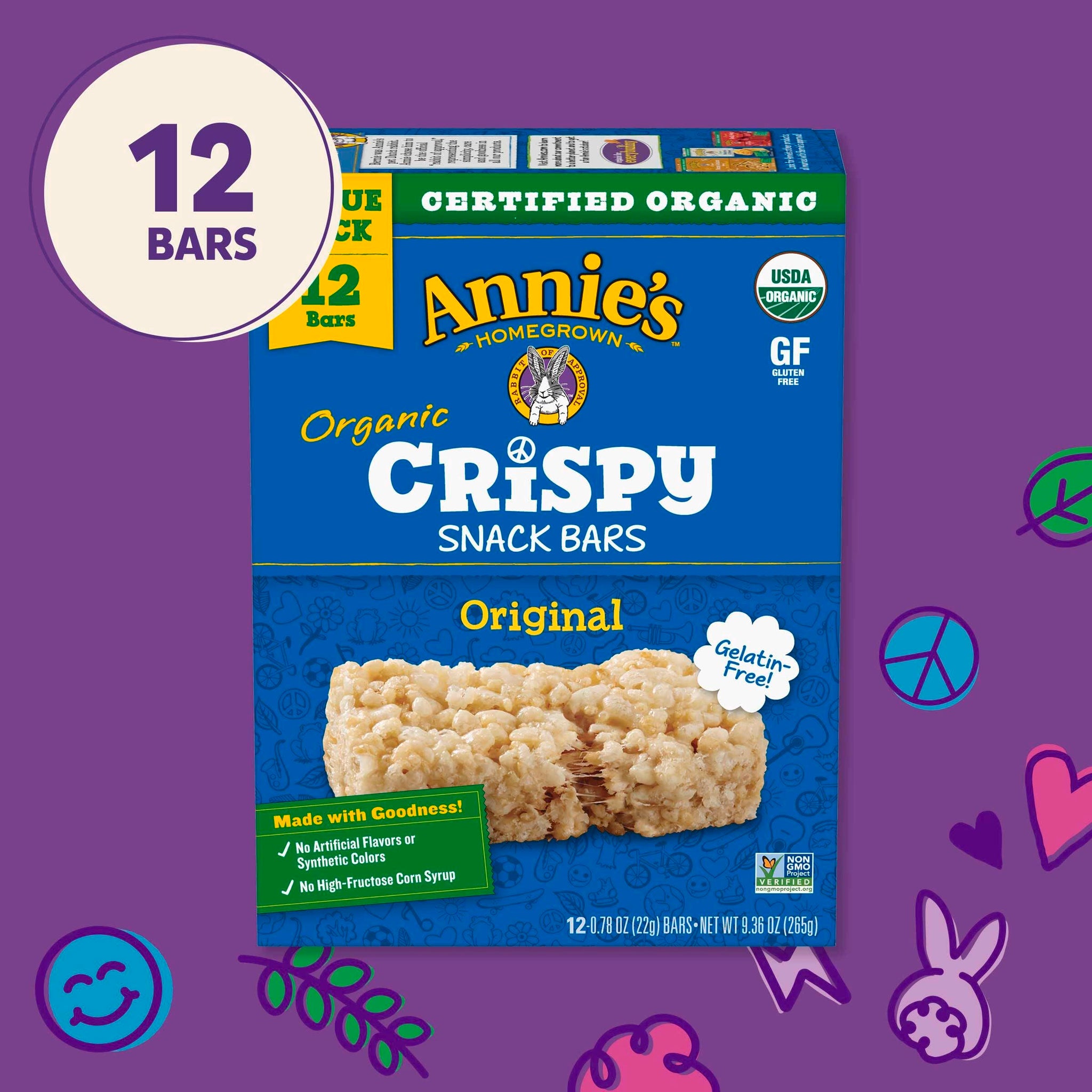 Annie's Organic Original Crispy Snack Bars, Gluten Free, Value Pack, 12 Bars, 9.36 oz