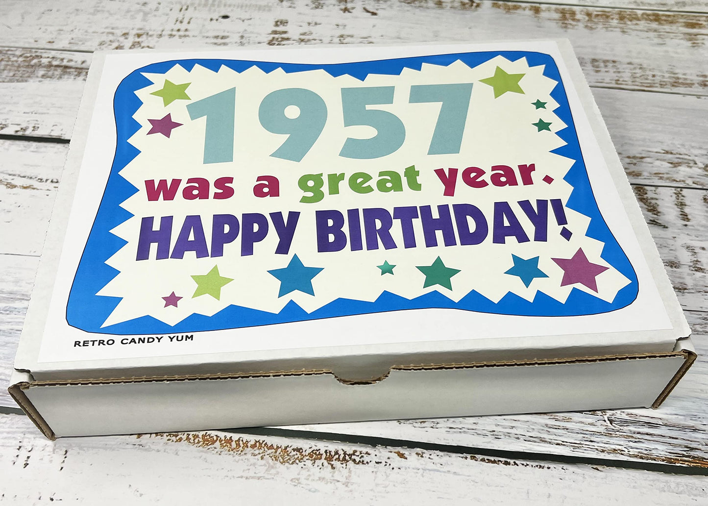 RETRO CANDY YUM ~ 1957 69th Birthday Gift Box of Nostalgic Candy from Childhood for 69 Year Old Man or Woman Born 1957