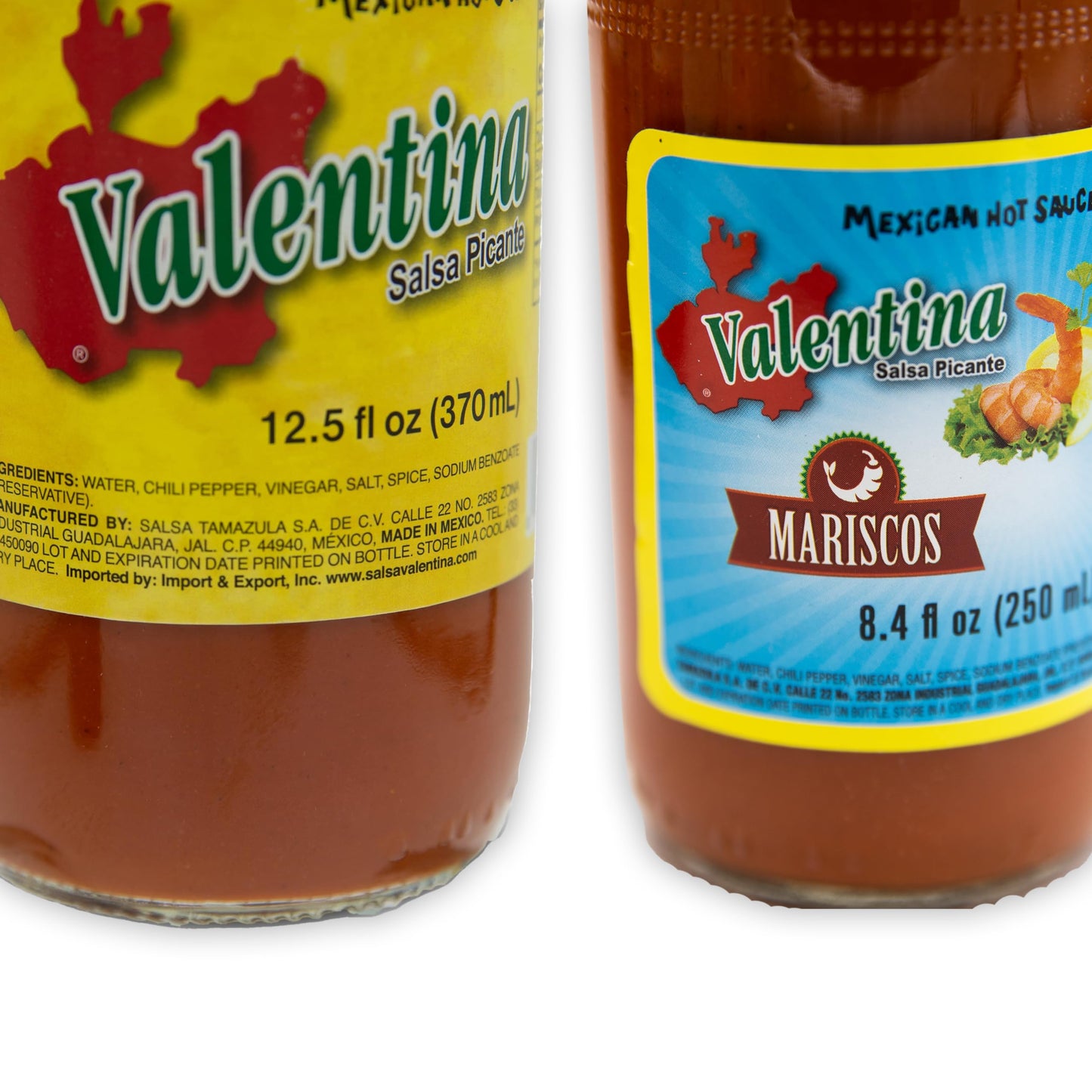 Mexican Hot Sauce Bundle - Includes 1 Hot Sauce Red Label 12 Fl Oz & 1 Seafood Sauce Picante 8 Fl Oz ideal for Seafood, Made with Mexican Chili