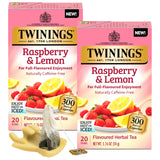 Twinings Raspberry & Lemon Herbal Tea 2-Pack (20 Tea Bags Ea) - Naturally Caffeine-Free Tea + Reusable Tea Bag Holder