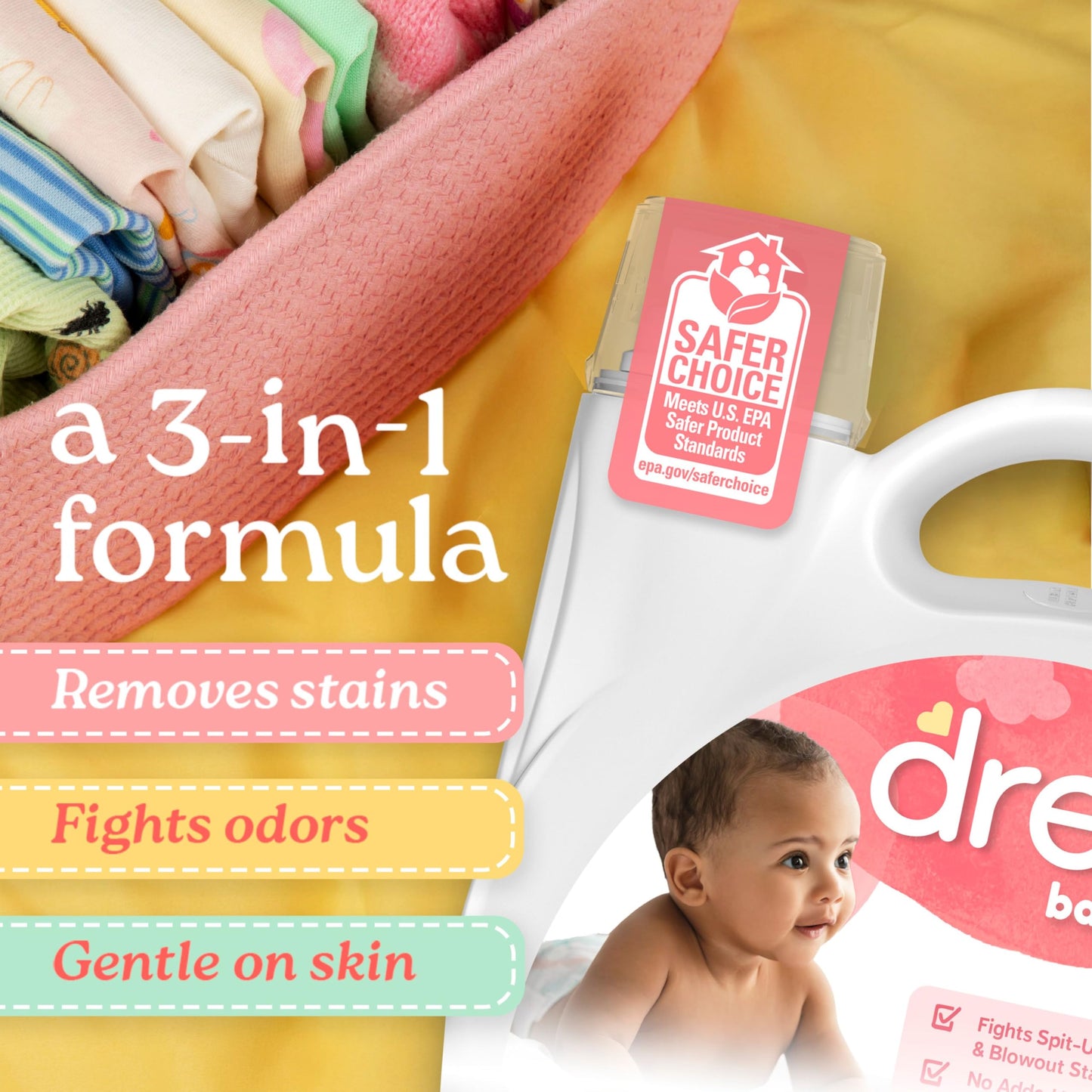 Dreft Liquid Laundry Detergent for Babies Unscented Laundry Detergent, 150 fl oz, 114 Loads